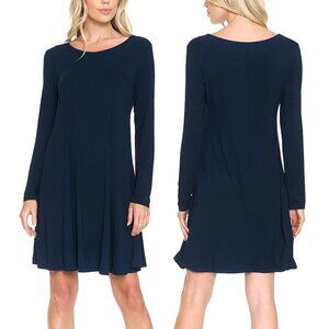 Himone Womens Size S Navy Blue Long Sleeve Solid Loose Tunic Dress